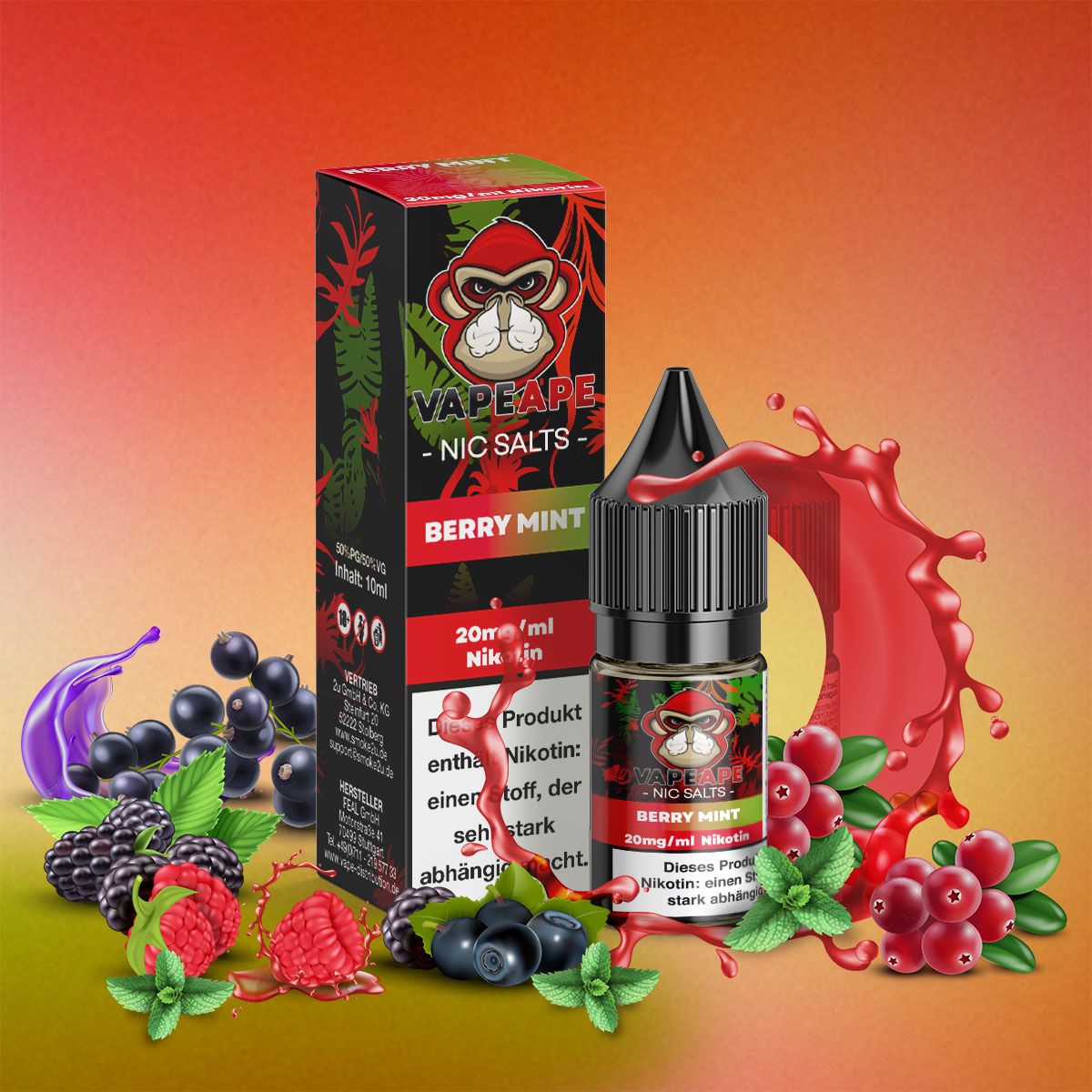 VapeApe Liquid 10ml - Berry Mint - 20mg - ShishaBaba